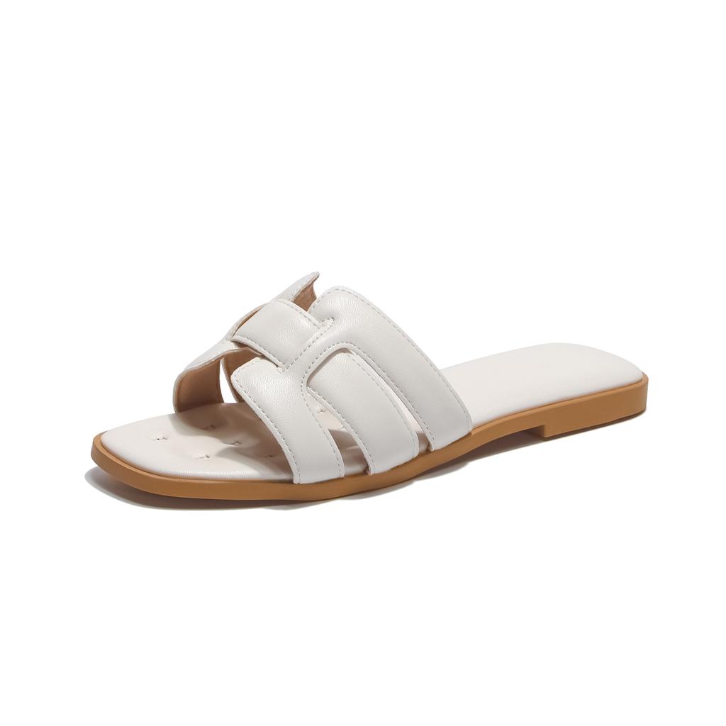 French retro outer wear cool slippers women's 2025 new leather woven one-word drag summer dress wear beach sandals