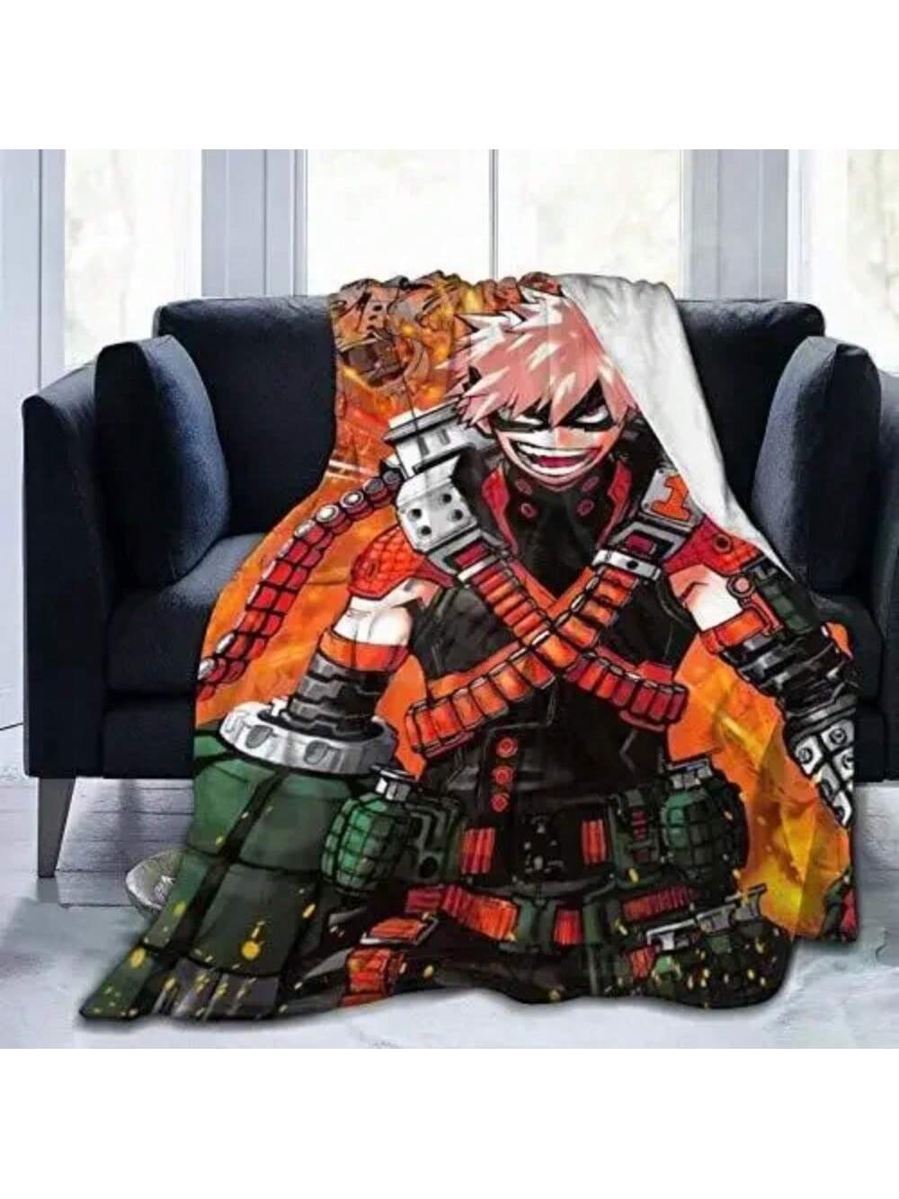 

Katsuki Bakugou Blanket Anime Characters Flannel Blankets Soft All Season Light Weight Cozy Blankets 75X95CM серый