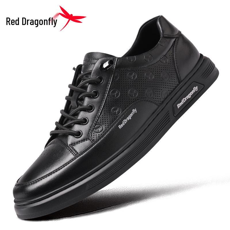 Red Dragonfly Men's Summer White Sports Casual Flat Board Shoes, Breathable and Hollow Design