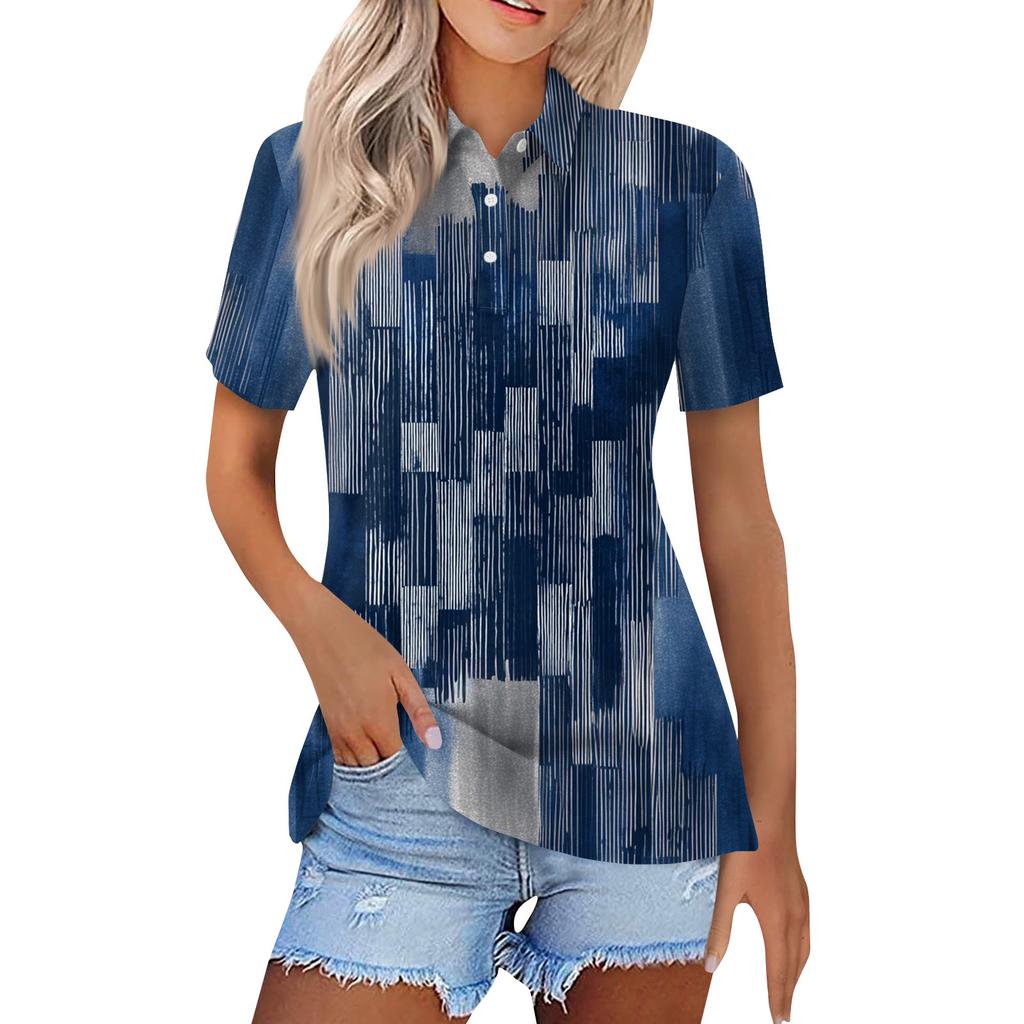 Modna damska koszula na co dzień z klapami i krótkim rękawem, z nadrukiem. Topy damskie zapinane na guziki