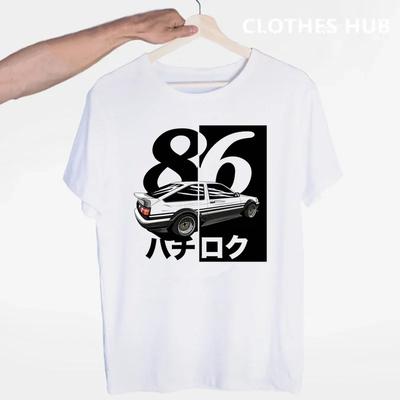 Drift Japońska Anime AE86 Initial D Koszulka Okrągły Dekolt Krótki Rękaw Letnia Casualowa Moda Unisex Mężczyźni i Kobiety Koszulka