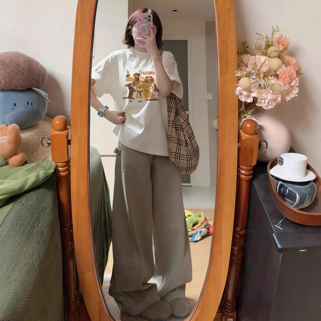 Women Cute Dog Graphic Print Cotton Short Sleeve T-Shirt Loose Oversized Round Neck Basic Tee Plus Size Casual Summer Tops