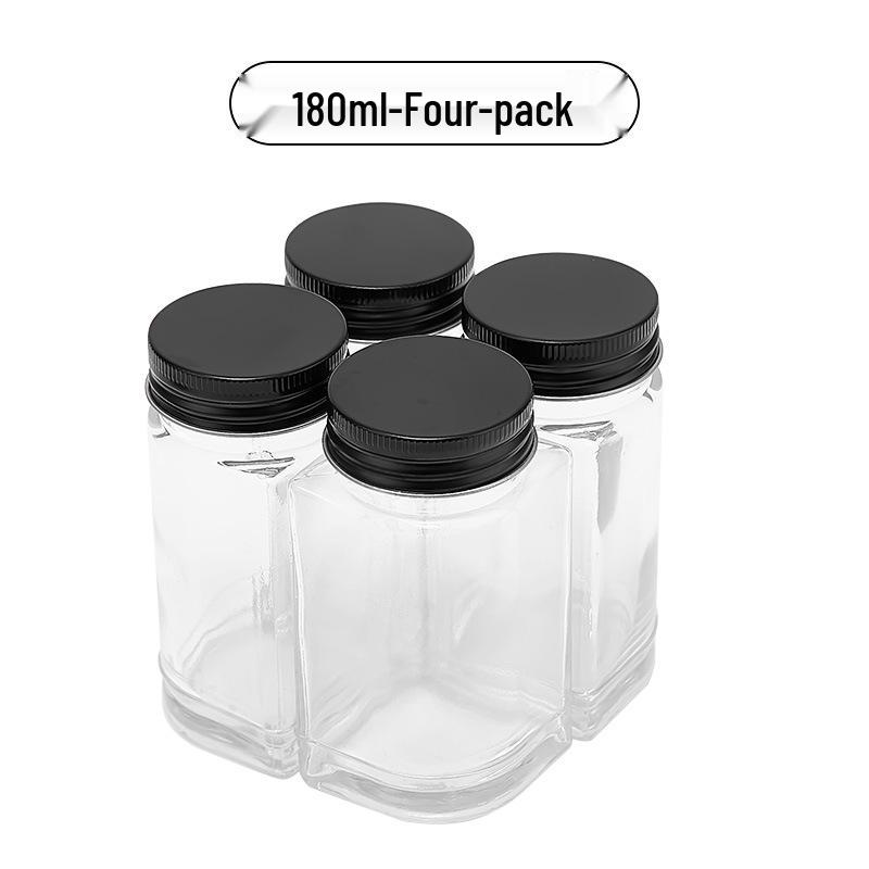 Acacia Wood Glass Seasoning Bottle Set - Pepper, Salt, Spices - 4-Piece Square Sprinkler Jars