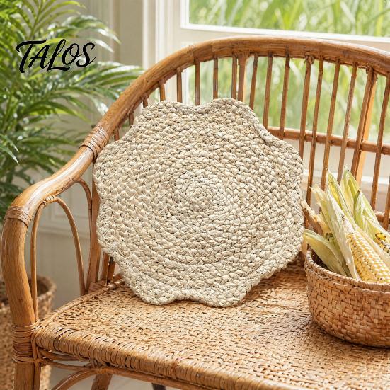 Placemat for Soup Pots Natural Corn Husk Placemat, Heat Resistant Non Slip Temperature Insulating Table Mat, Floral Design, Durable Grass Weaving