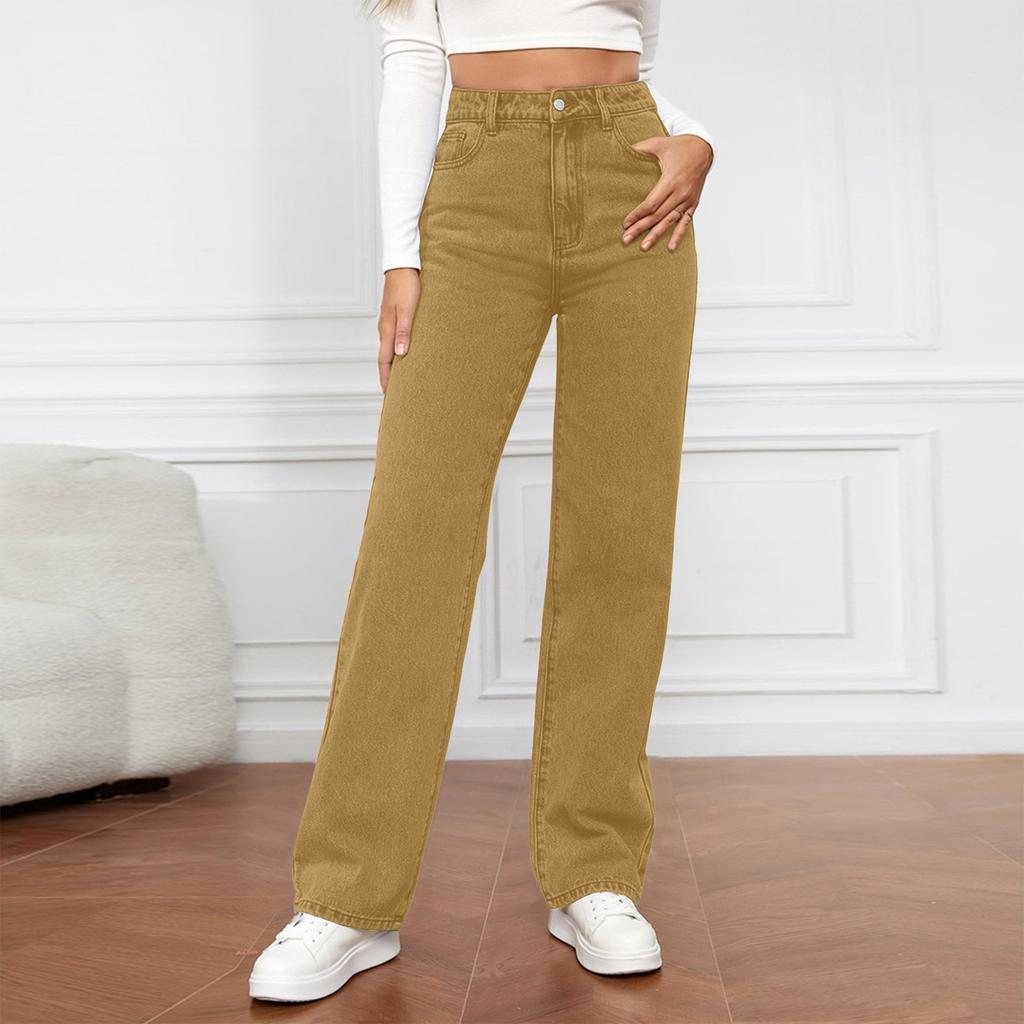 Women's High Waist Washed Women's Jeans Fashionable Versatile Straight Leg Pants