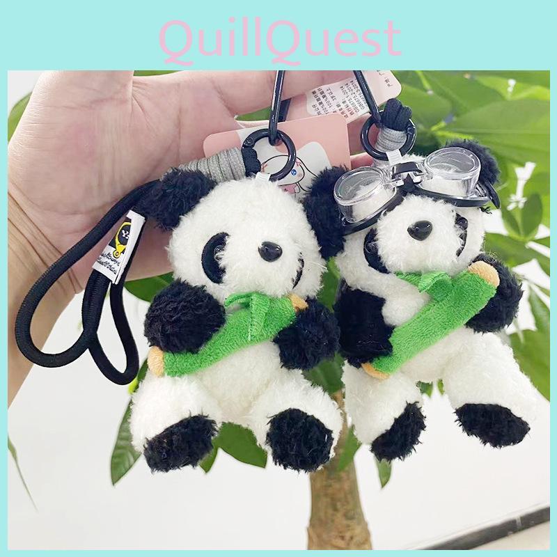 Delightful Plush Panda Keyring Pilot Bear Stuffed Doll Cute Bag Charm Gift Set