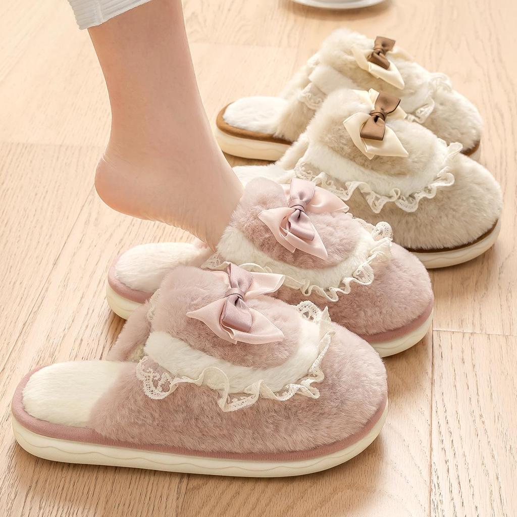 Women's Plush Cotton Slippers - Autumn/Winter 2024 Non-slip, Warm, Poop-Feeling Indoor House Shoes