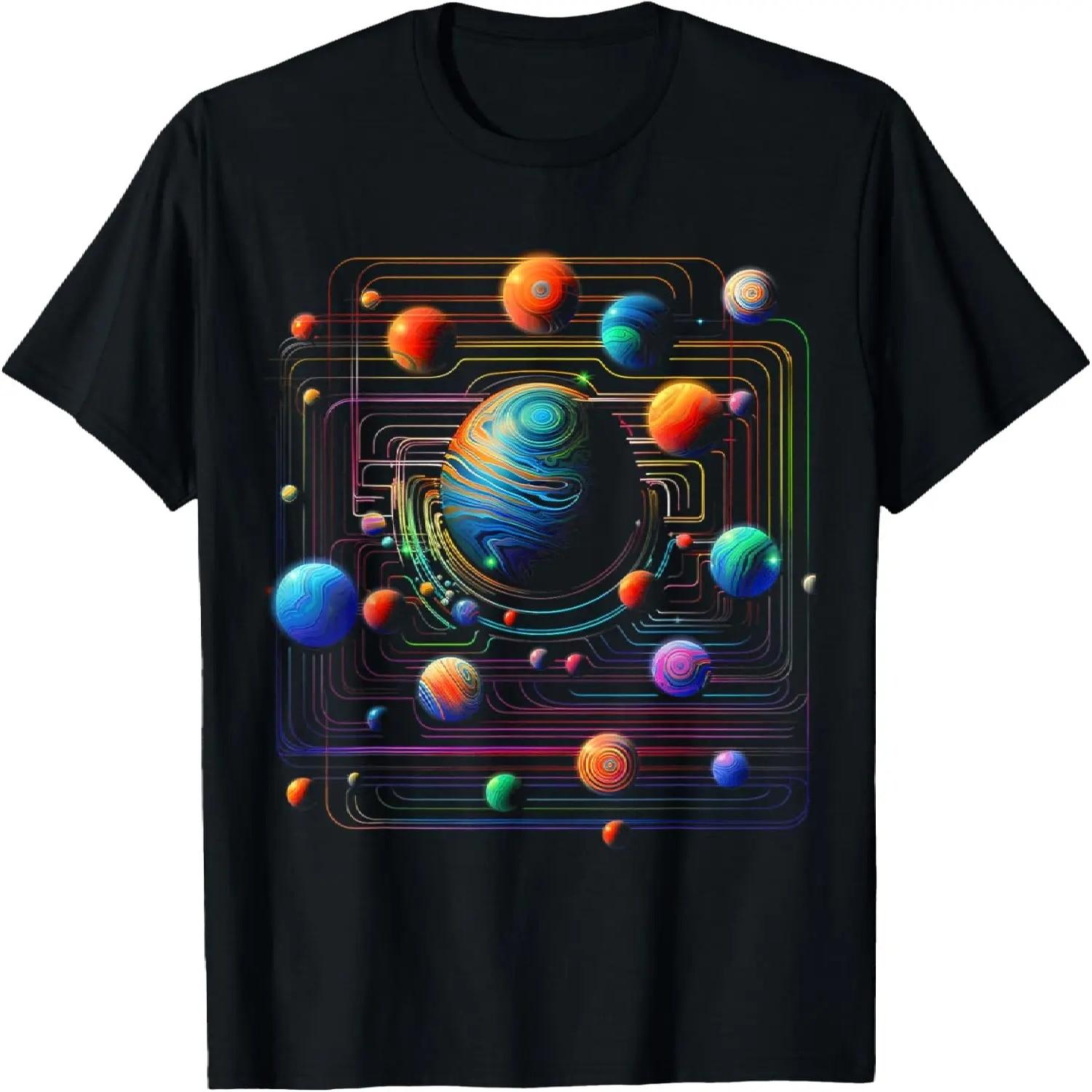 Planet Art Colorful Geometric Graphic Motif Planet T-Shirt S чёрный