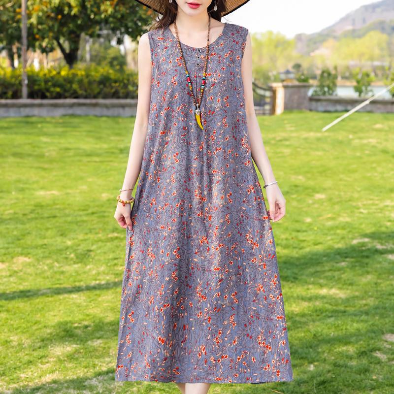 Plus Size Women's Elegant Dresses Loose Summer Sleeveless Dress Female Vintage Clothes