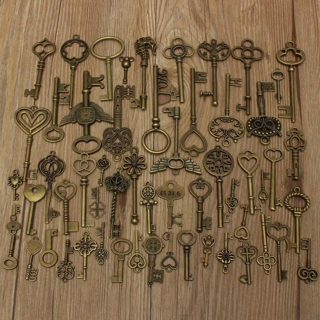 69pcs Antique Bronze Vintage Skeleton Keys Set DIY Handmade Accessories Necklace Pendants Jewelry Making Supplies