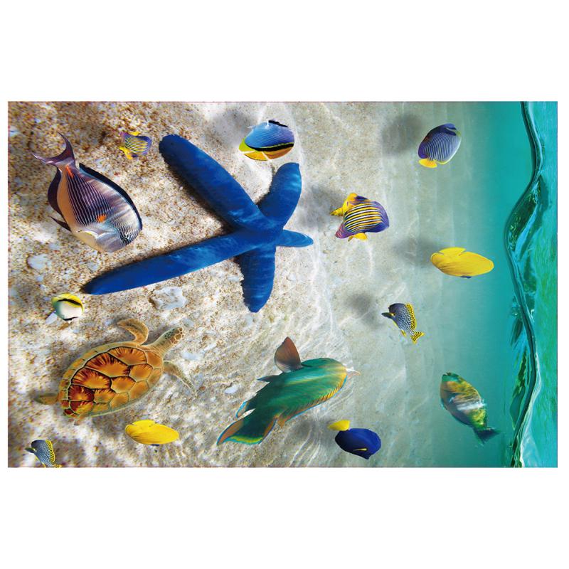 Aftagelig Strand Hav 3D Vægklistermærke, 60x90cm, Vandtætte Søstjerne Gulvklistermærker Vægdekorationer til Børneværelse Vuggestueindretning