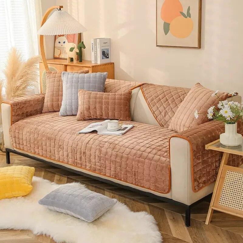

Плюшевая утолщенная подушка для дивана, простой нескользящий клетчатый чехол для дивана, полный комплект, спинка дивана, подлокотники, мебельная защита от пыли, чехол 70x70cm 1pcs