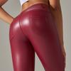 European and American New Sexy PU Leather Pants Large Size Belly Leggings Sports with Pockets Small Pants Abraded Leggings