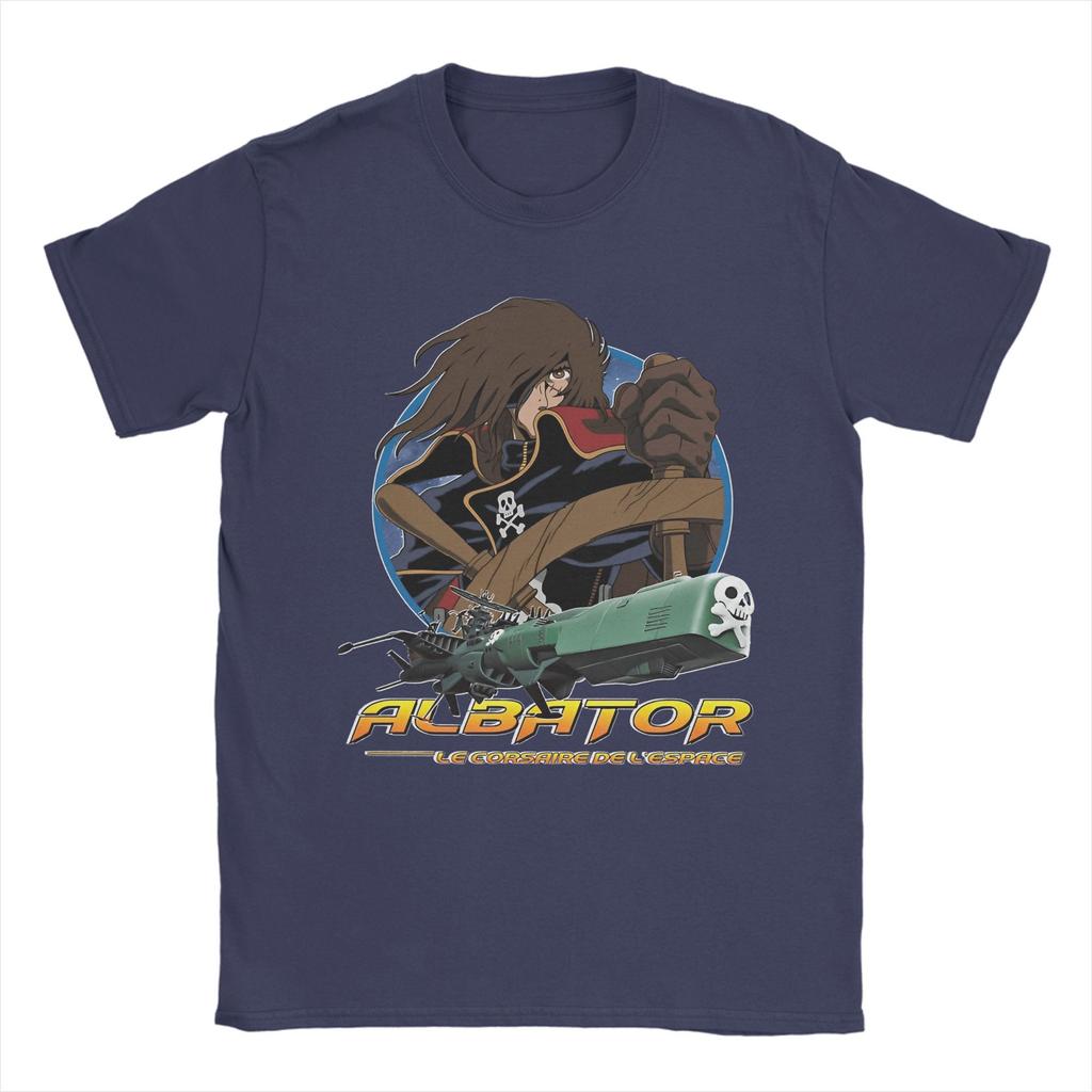 Men's T-Shirts Anime Captain Harlock Vintage 100% Cotton Tees Short Sleeve  T Shirts Crewneck Tops Gift Idea