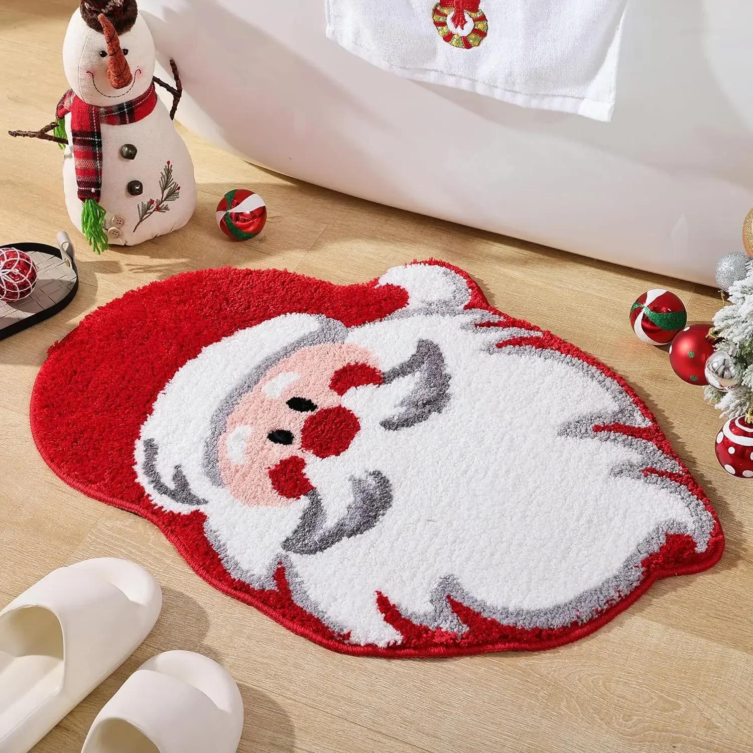 

40*60CM Christmas Holiday Mat Christmas Tree Santa Claus Bathroom Mat Living Room Entrance Door Mat Holiday Decoration Carpet