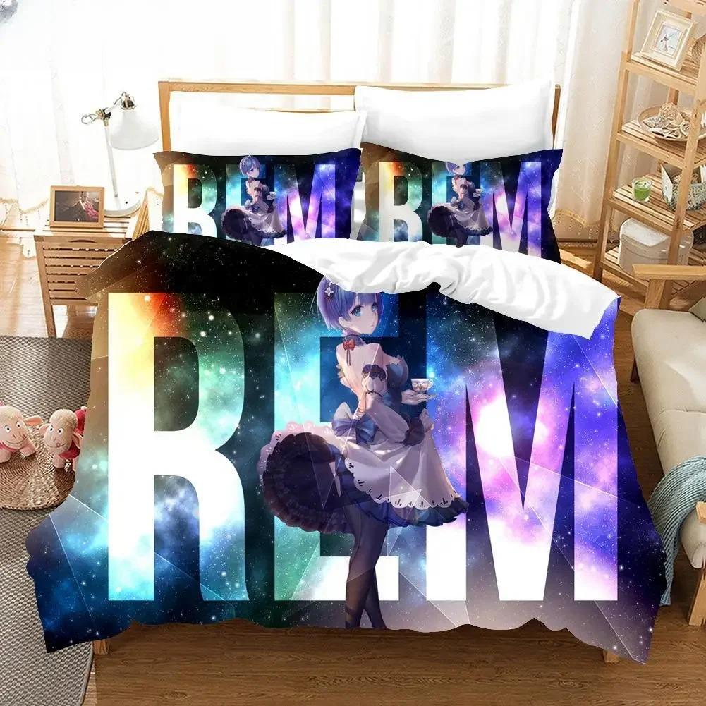 3D Print Cartoons Rem Ram Bedding Set Life In a Different World from Zero Anime Duvet Cover Sets Comforter Bed Kids Bedclothes