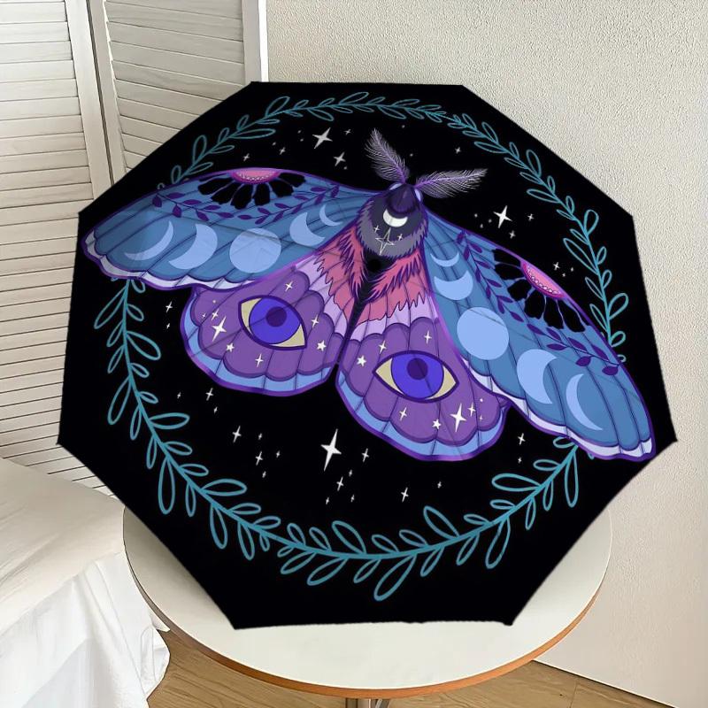 1pc Moonlit Moth Mandala Umbrella with Plastic Handle,Suitable for All Seasons Home Travel Outdoor UmbrellaDD1370