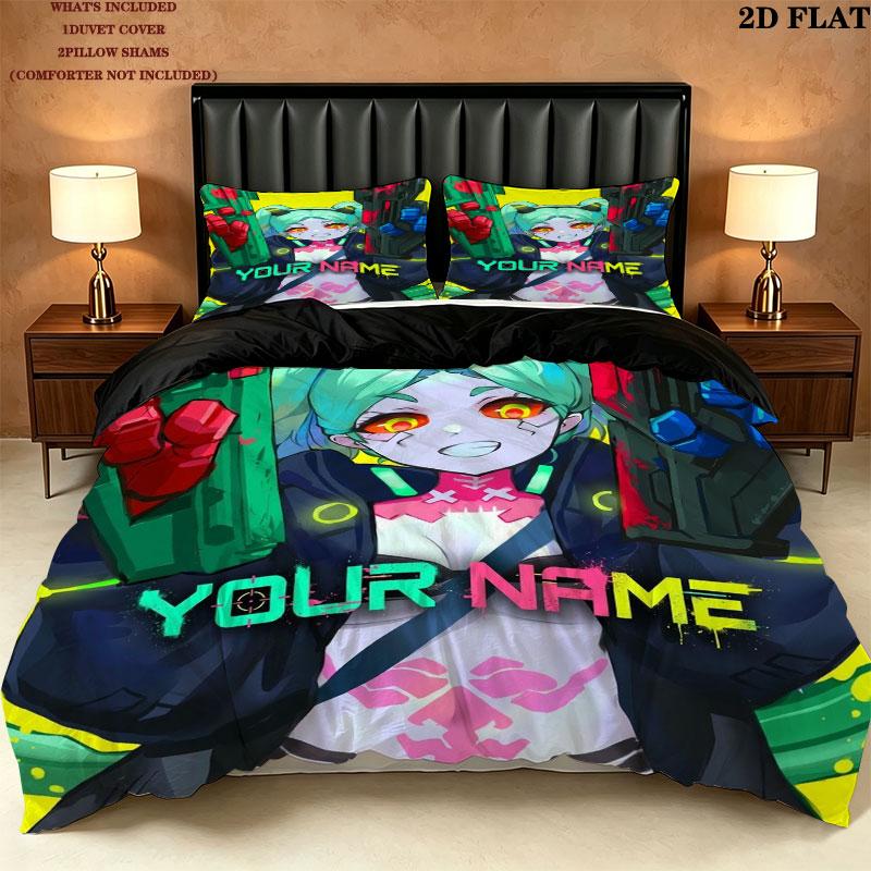 Cyberpunk Edgerunner Custom Name Pattern Bedding Quilt Set Quilt Cover Pillowcase Home Gift(1 * duvet cover + 2 * pillowcase, without core)