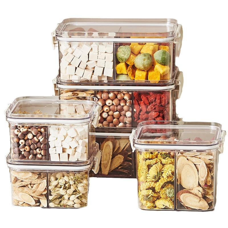Square Flower Tea Storage Box - 680ml with 4 Food Grade Compartments and 700ml Sealed Lid