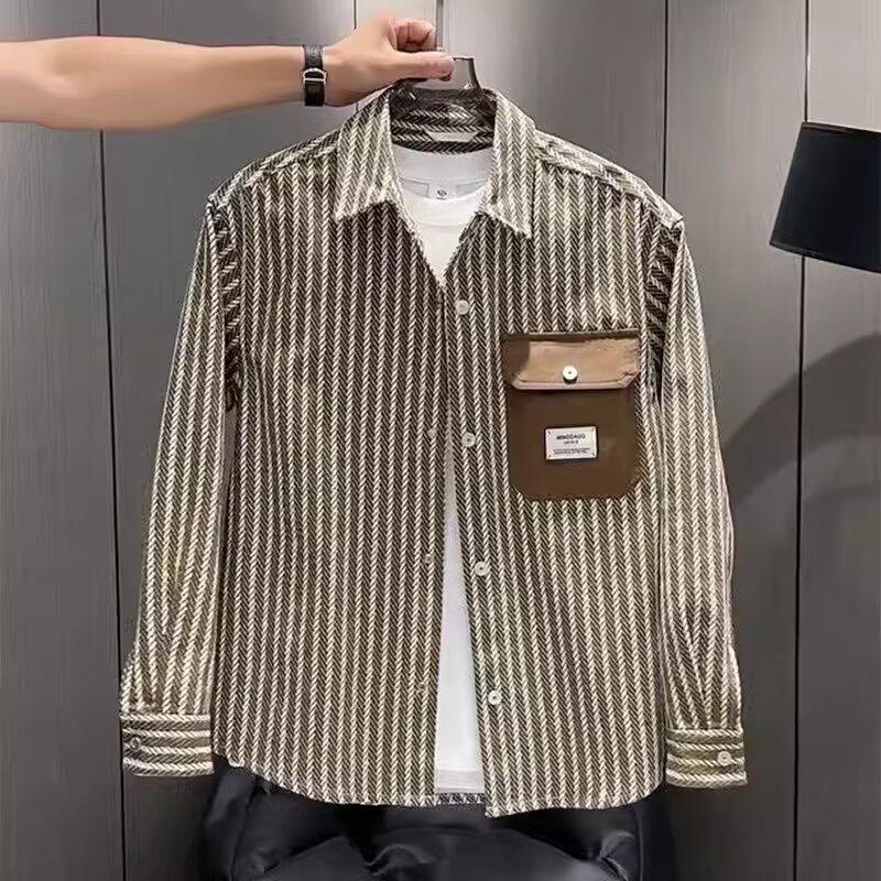 Men's Striped Casual Shirt: Trendy Light Luxury Outdoor Fashion Jacket