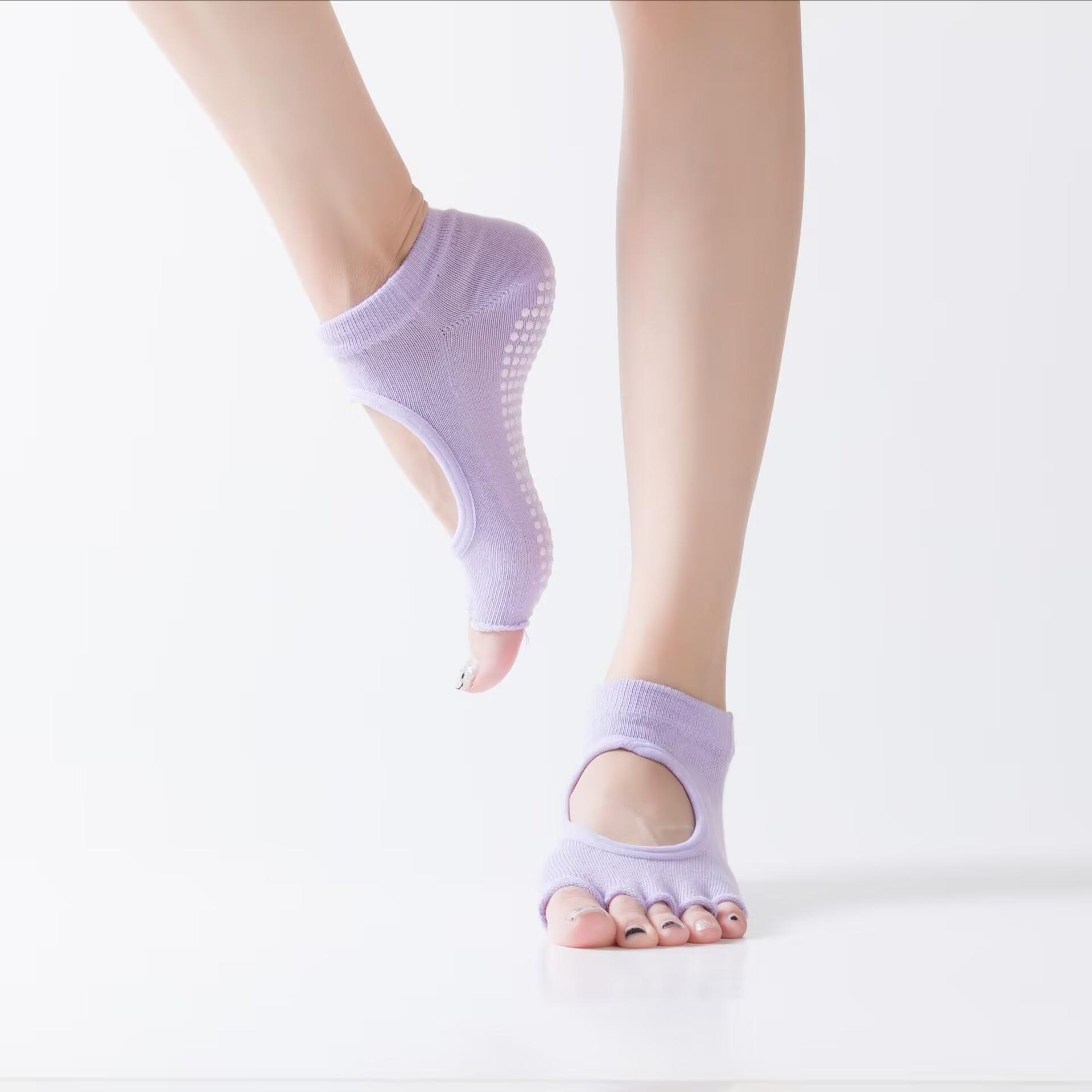 

1 пара носков, нескользящие носки без пальцев, короткие женские танцевальные носки с открытой спиной, спортивные, для йоги, Barre, анти- 23-25CM фиолетовый