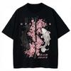 4 Poissons Koi Vintage Sakura Katana T-shirt Graphique Fleur de Cerisier Impression Épée Unisexe Coton Col Rond Manches Courtes Street Tee Top