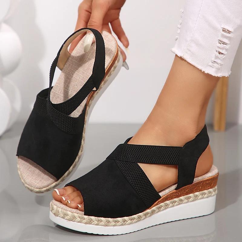 Fashion Women's Platform Sandals Comfortable Elastic Band Wedges Sandals Women Shoes 2025 Platform Rome Sandles Light Summer Beach Shoes
