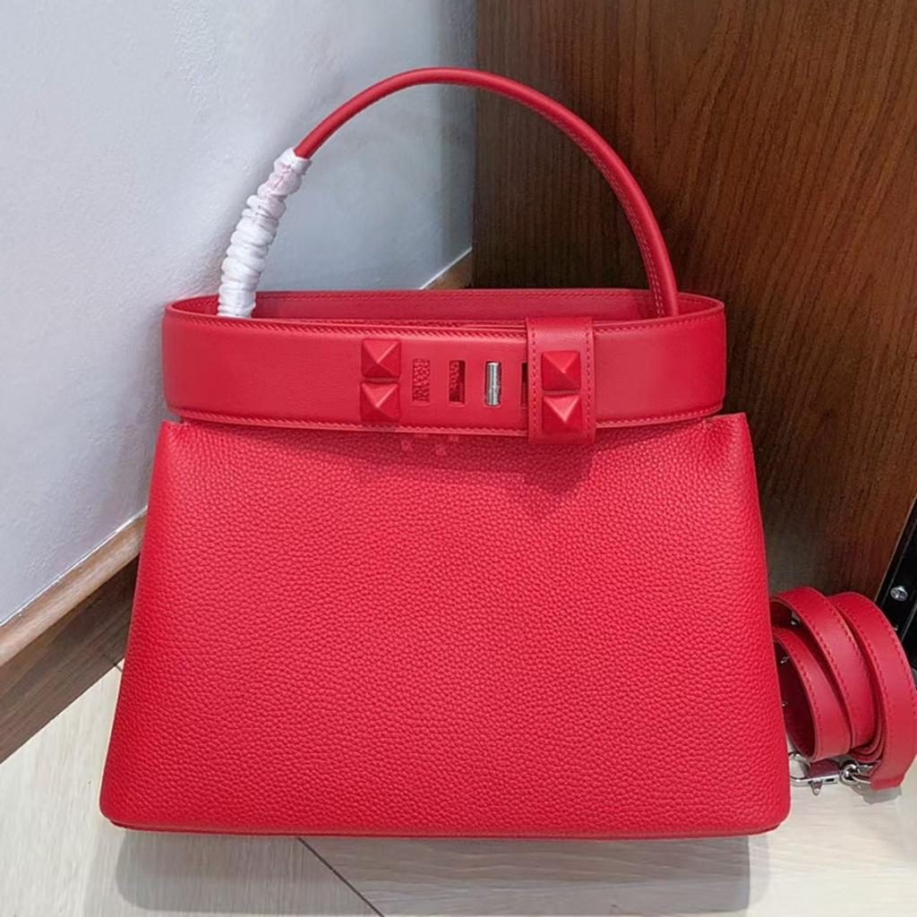 Damenhandtasche Togo Rindsleder erste Schicht Schloss Öffnen und Schließen Handtasche Tragetasche Schulter Crossbody Tragbare Damenhandtasche