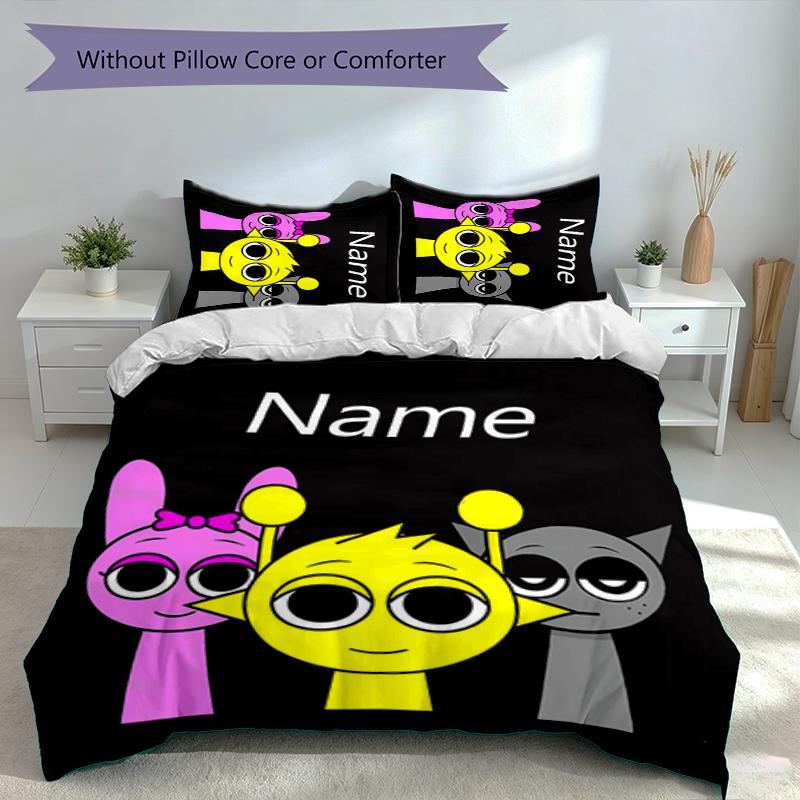 3pcs Custom Name Sprunki Themed Bedding Set,Includes 1 Duvet Cover and 2 Pillowcases,All-season Bedroom Decor