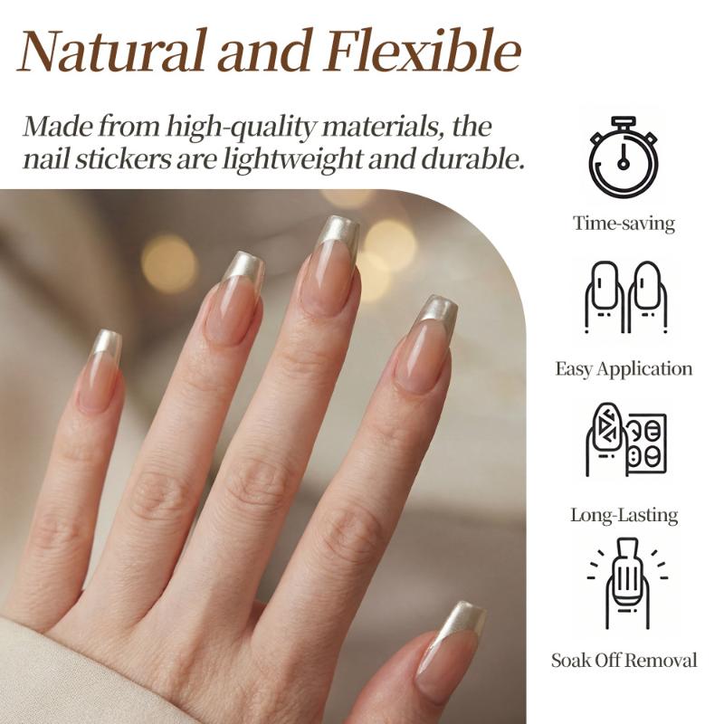 120Pcs/Box Nude Gold French Press On Nails 12Sizes Extra Trapezoid Full Cover Soft Gel False Nail Tips For Nail Extension