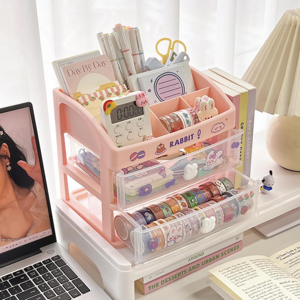 Girly Heart Plastic Desktop Drawer: Dustproof Storage for Stationery & Cosmetics