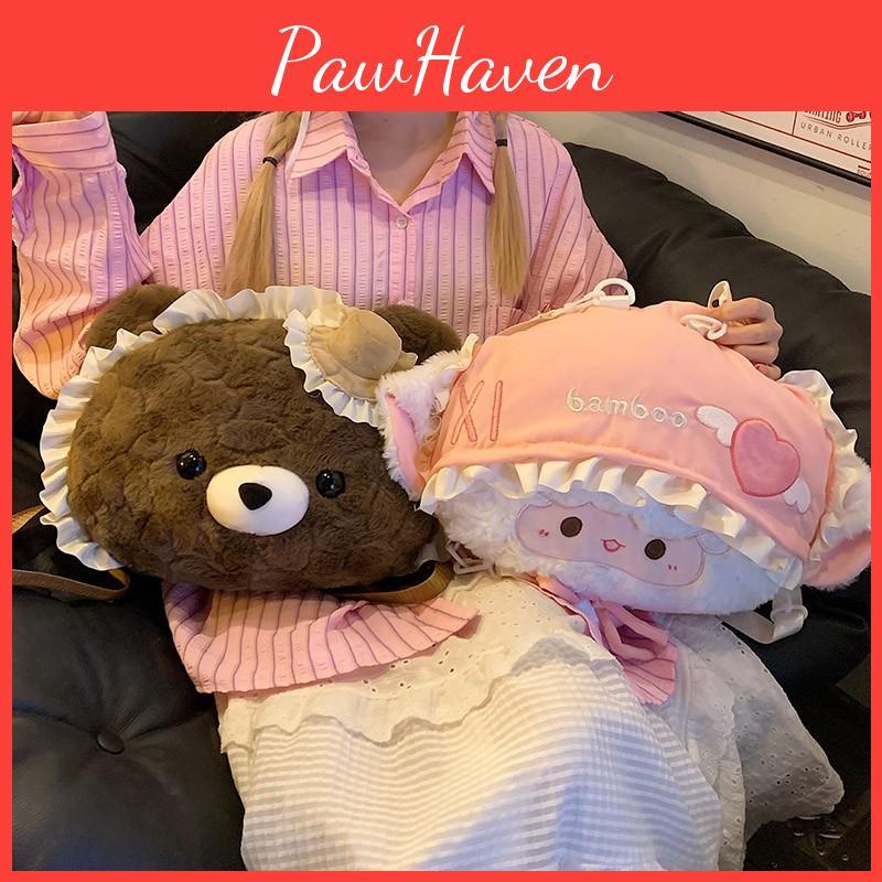 Lamb Bear Cute Cartoon Fluffy Backpack Embroidery Lightweight School Design