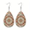 Boho Style Mandala Floral PU Drop Dangle Earrings for Women, Vibrant Spring Meditation Theme Double Sided Hoop Earring, Holiday Party Accessories