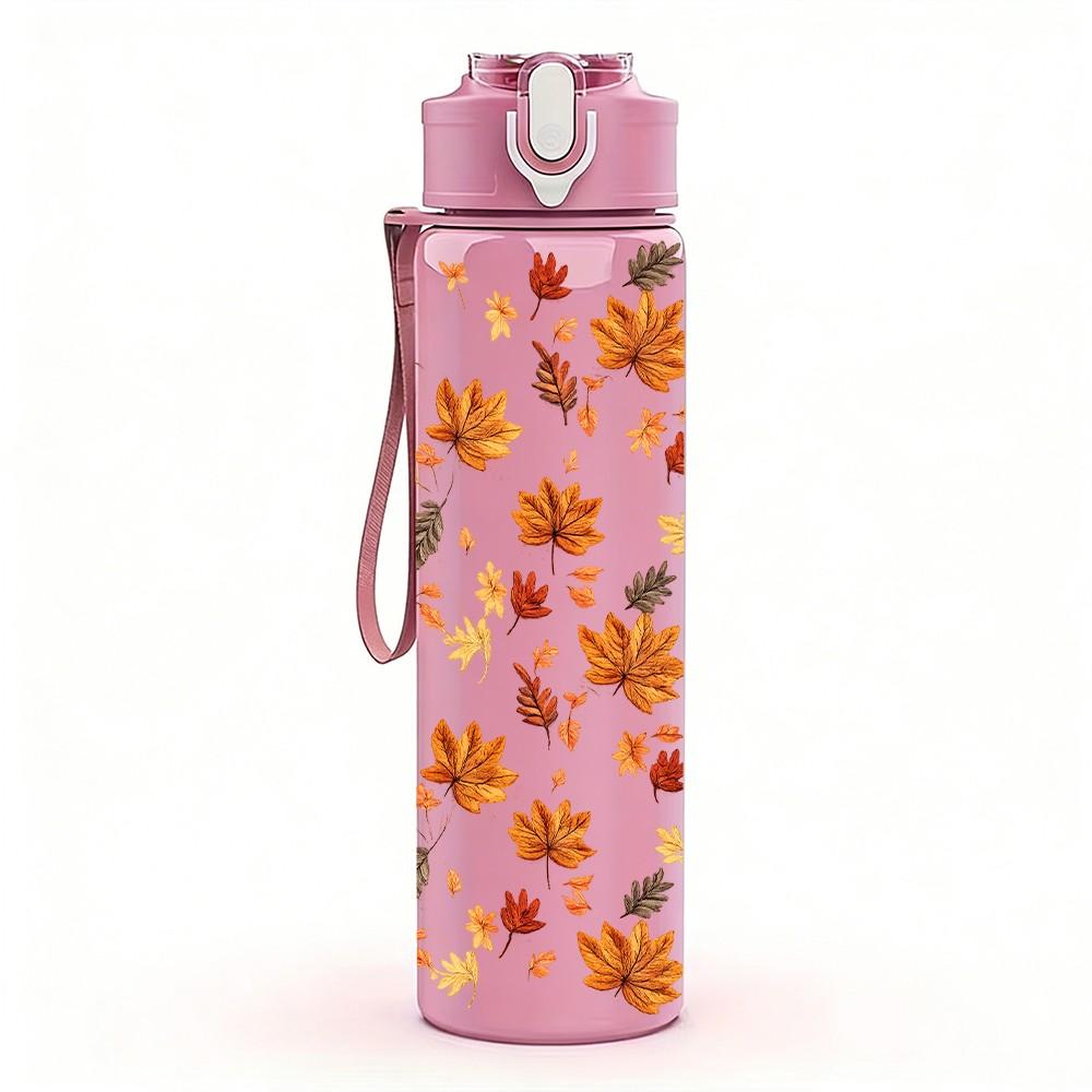 1PC Autumn Dry Fall Leaf Scatter Print 750ml Color Plastic Sports Water Bottle Leakproof Flip Straw Lid Suitable for Sports Office Home Use