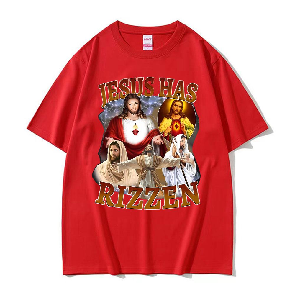 Funny Jesus Has Rizzen Jesus Cool Funny Graphic Tshirt Unisex Unisex Comfort Oversized Tshirts Gothic Clothes Short Sleeve T Shirt M