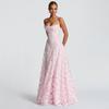 Women's Square Neck Sleeveless Maxi Dress Fitted High Waist Elegant Floral Chiffon Spaghetti Strap Evening Dress
