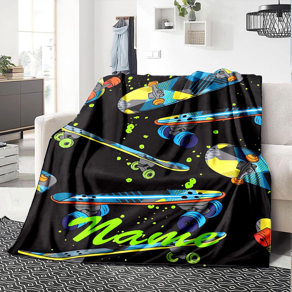Custom Name skateboard Theme Printed Blanket - Perfect for Couch, Bed, Travel & Outdoor Use | Machine Washable, Cozy & Durable.