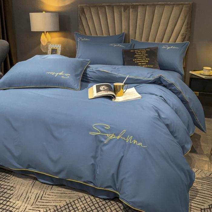 High End Skin Friendly Bedding Set Queen Luxury Embroidery Duvet Cover Set with Flat Sheet Simple Durable King Size Bedding Sets