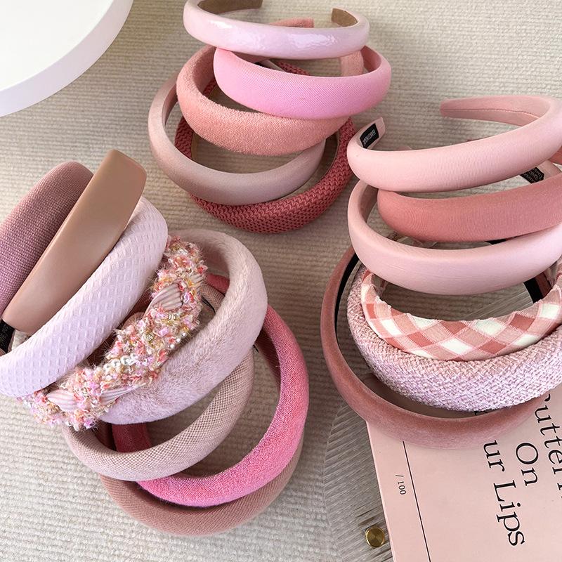 Sweet Romantic Pink  Headband Sponge Wide Hair Band for Woman Girl Temperament Hair Hoop Fashion Versatile Hair Accessories Gift
