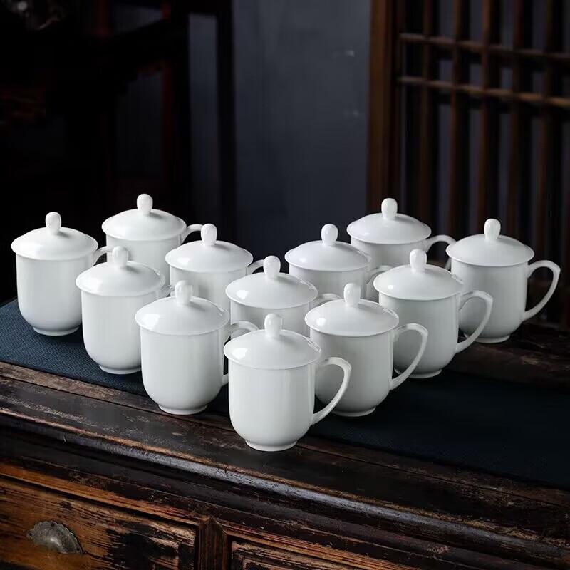 Set of 12 White Ceramic Office Cups