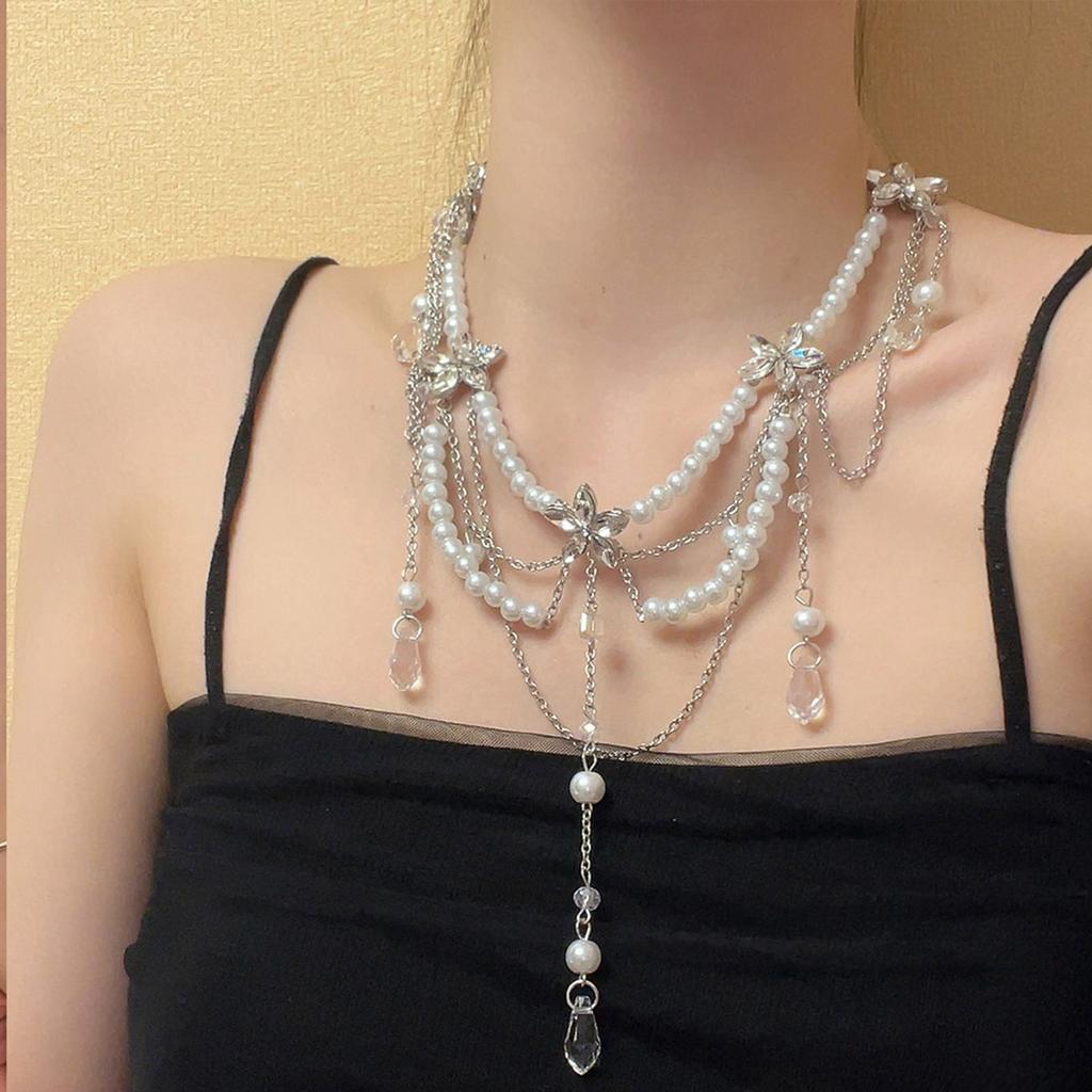 Multi Layered Pearl Tassel Waist Chain Belt for Women Elegant Body Chain with Adjustable Length for Parties and Festivals