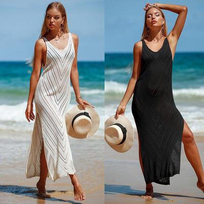 Europäisches und amerikanisches rückenfreies Maxikleid aus Strick – Sonnenschutz-Strandüberzug