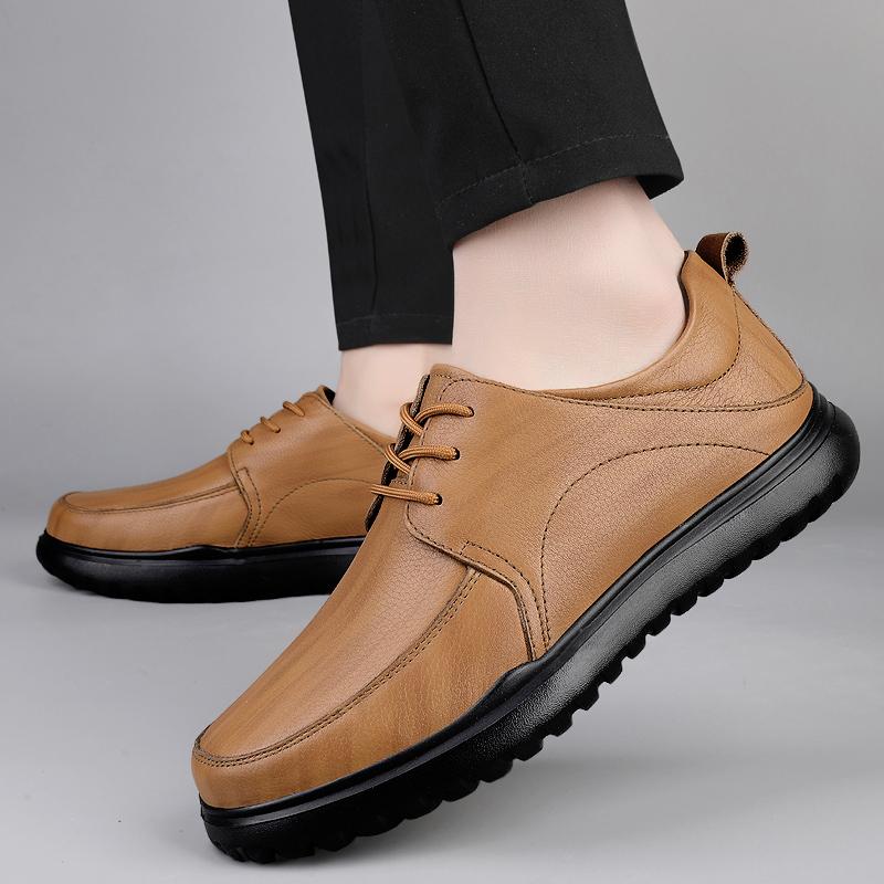 Fashion Fashion Mens Casual Flats Outdoor Man Solid Color Walking Shoes Lace-Up Versatile Business Shoes Genuine Leather Men's Sneakers
