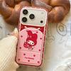 Aesthetic Red Strawberry My Melody Phone Case For iPhone 17 16 15 14 Pro Max Cute Polka Dot Gingham Stand Protective Cover for W