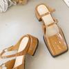 Fashion Retro Square Toe Belt Buckle Women Sandals Fashion Narrow Strap Square Heel Mary Jane Shoes Comfort Patent Leather Designer Shoe