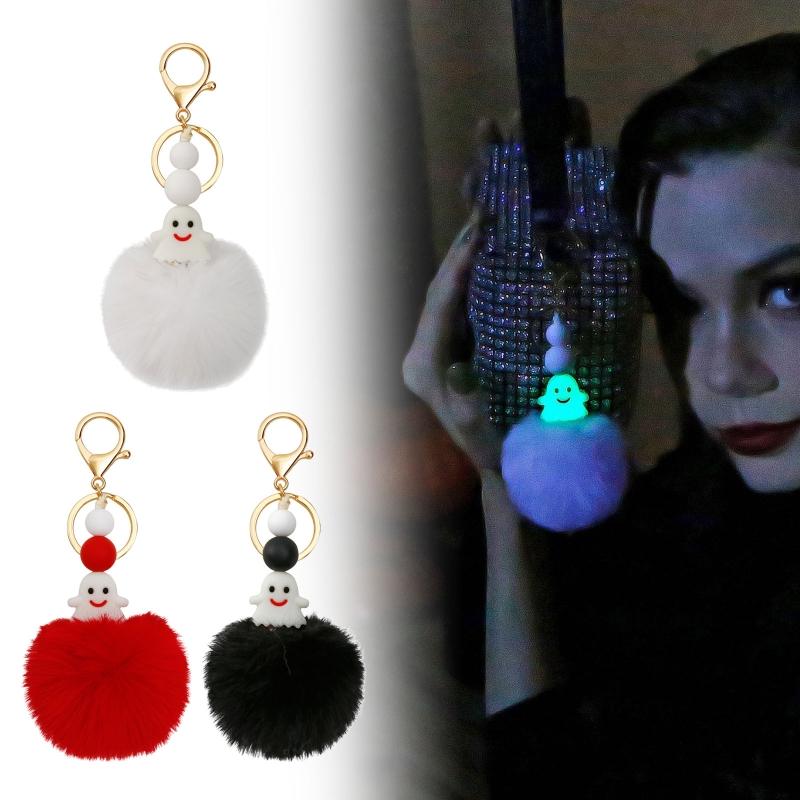 Halloween Keychain Luminous Cute Elf Plush Ball Keyring Spooky Decor Jewelry Accessory for Keys Backpack Car Party Decor