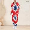 Women Plus Size V Neck Long Sleeve Scrub Set Navy Base Large Retro Patriotic Star Print Nurse Uniform Set