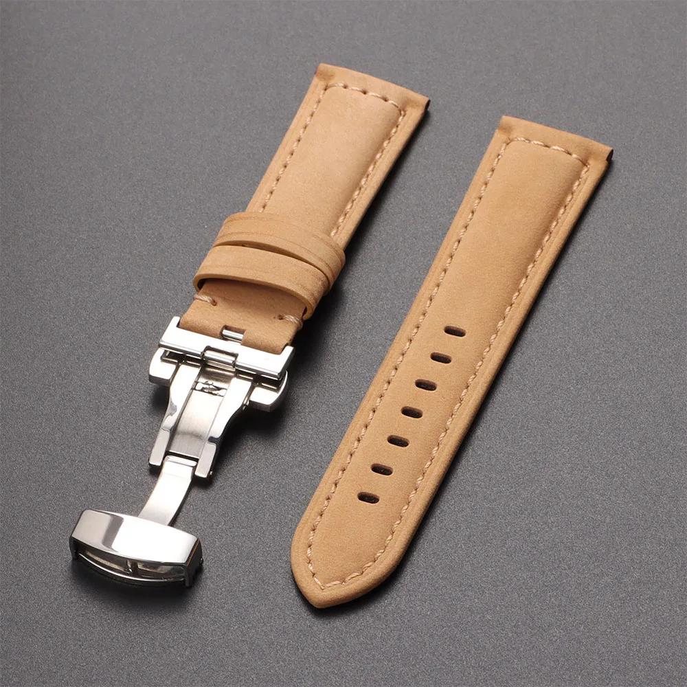 Echtes Kalbsleder Uhrenarmband für Omega Business-Uhrarmband für Seiko 22mm 20mm 26mm Schmetterlingsverschluss Nähte Braunes Armband