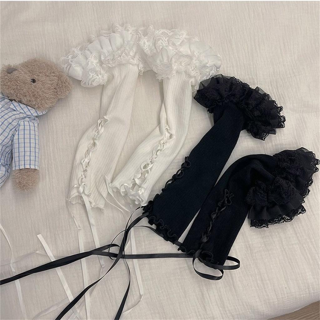 Classical Lace Trimm Arm Cuffs Laceup Tied Arm Sleeves For Dance Lover And Everyday Unique Styling Arm Decoration