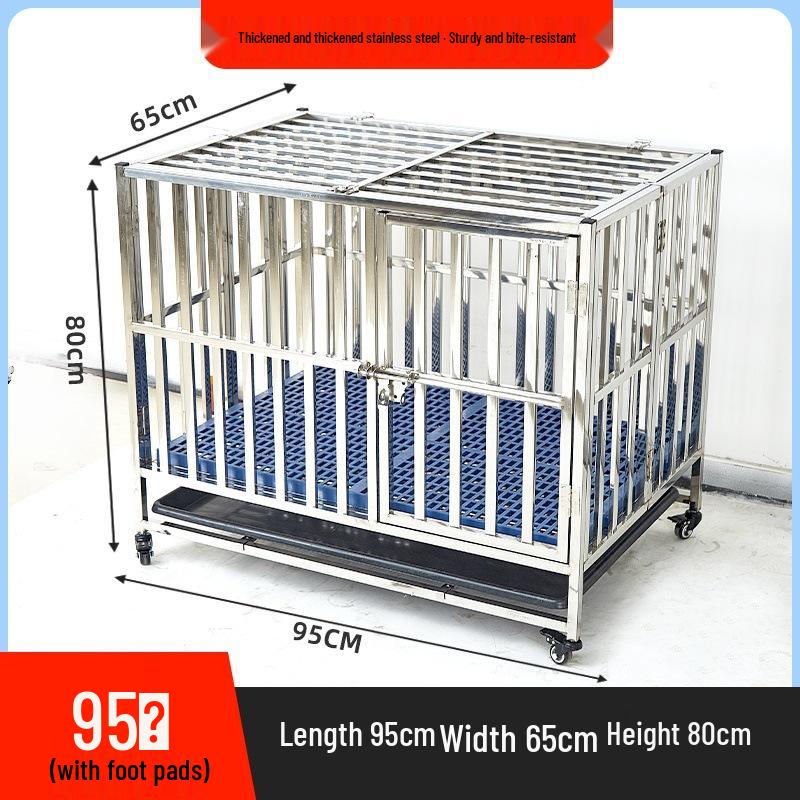 Foldable Stainless Steel Dog Cage for Medium to Large Dogs, Indoor Use - Suitable for Golden Retrievers and Labradors.